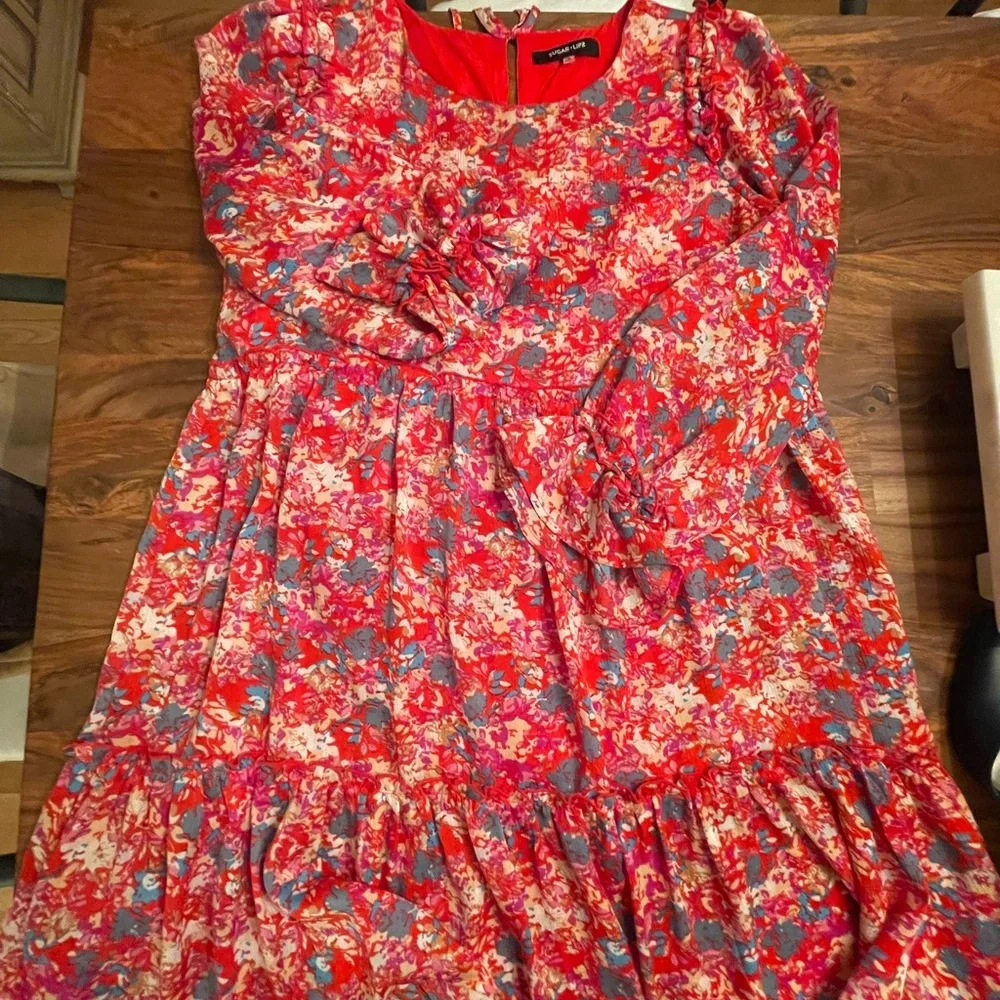 Sugarlips Babydoll Swing Dress Ruffle bottom Scoop Neck and Tie Back. Size L. - Picture 10 of 10